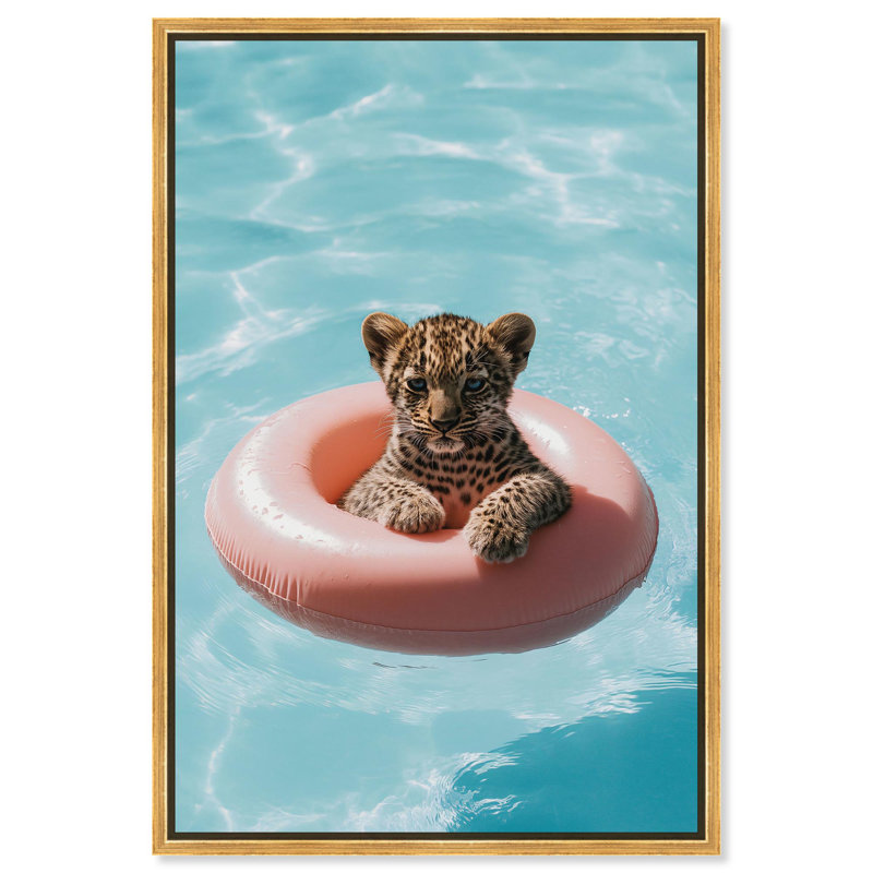 Art, art moderne, toile de tigre, Cadre flottant doré, H 16 po x l 11 po