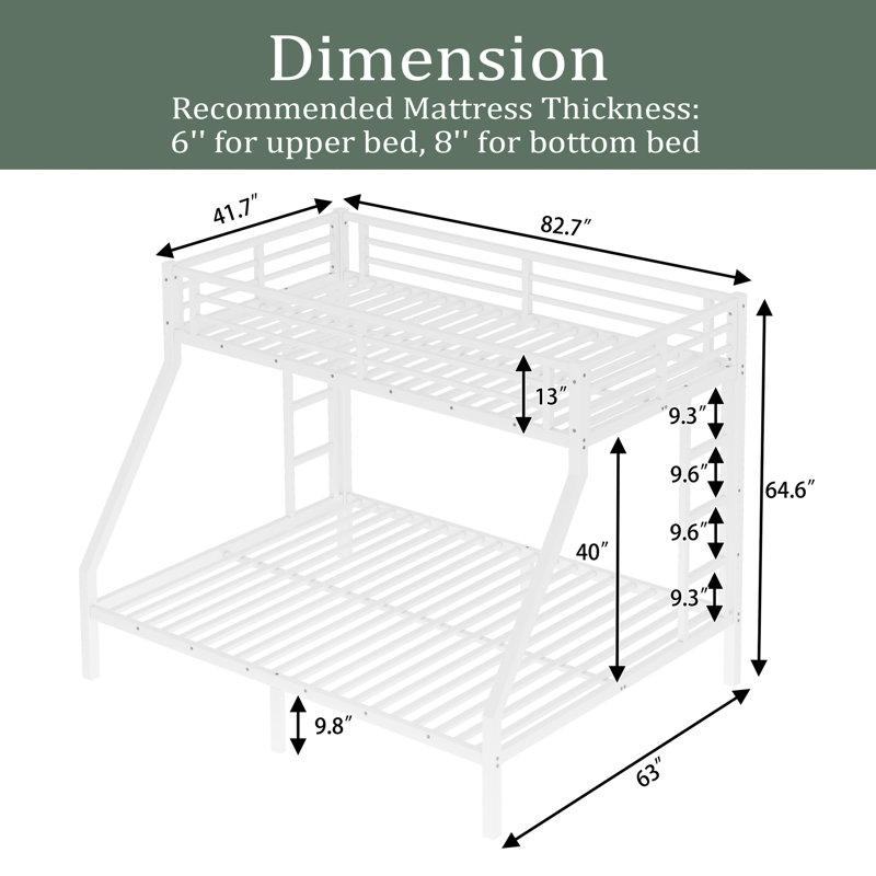 Metal Twin XL Over Queen Bunk Bed For Teens And Adults,Space-Saving/Noise Reduced/No Box Spring Needed