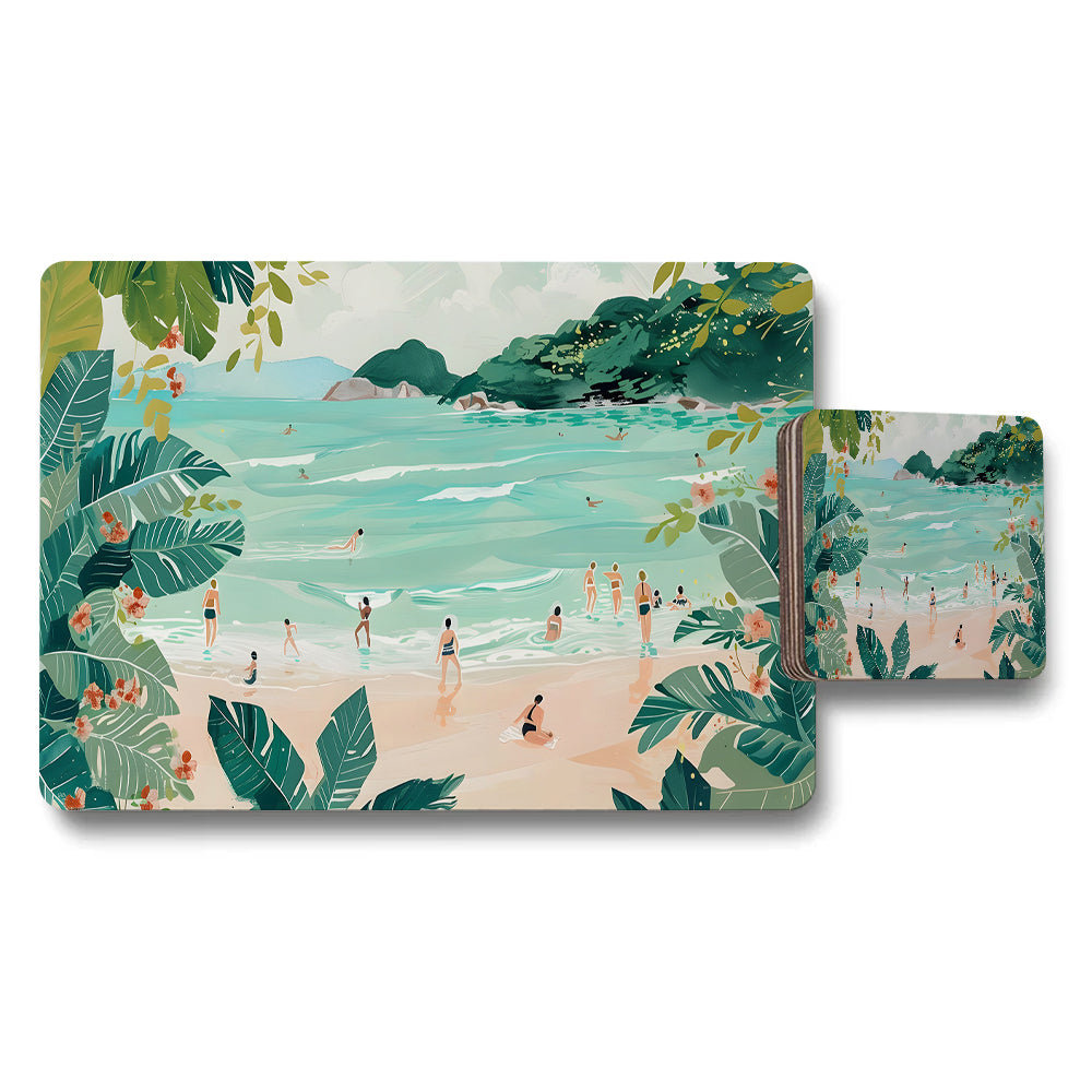 Tropical Beach Scene Placemat And Coaster Set For Dining Table