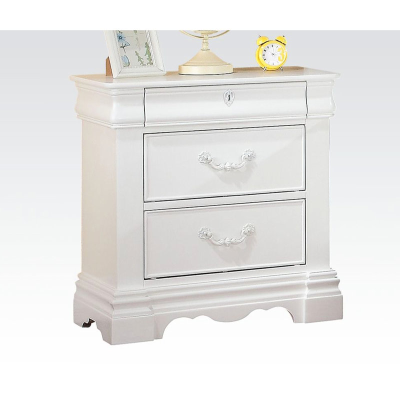 Bedroom 3 Nightstand In White - Hidden Storage For Valuables, Pine Construction, Metal Glide, Elegant Felt Lined Drawer 3 Drawers With Area Privacy, Material, Functional Design