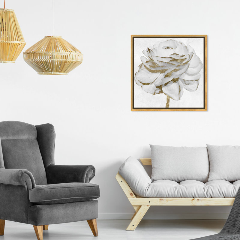 «White Gold Peony», reproduction d'art sur toile, Cadre doré, H 20 po x l 20 po