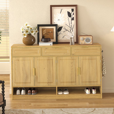 Sideboard With 3 Drawers And 4 Doors, Storage Buffet With Adjustable Shelf And Open Storage Compartments