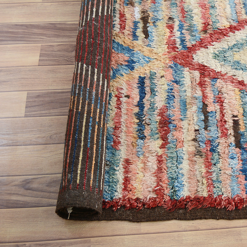 Tapis marocain rouge en laine nouée à la main de style nouvel âge de conception unique 8 pi 3 po x 11 pi 1 po Ponston