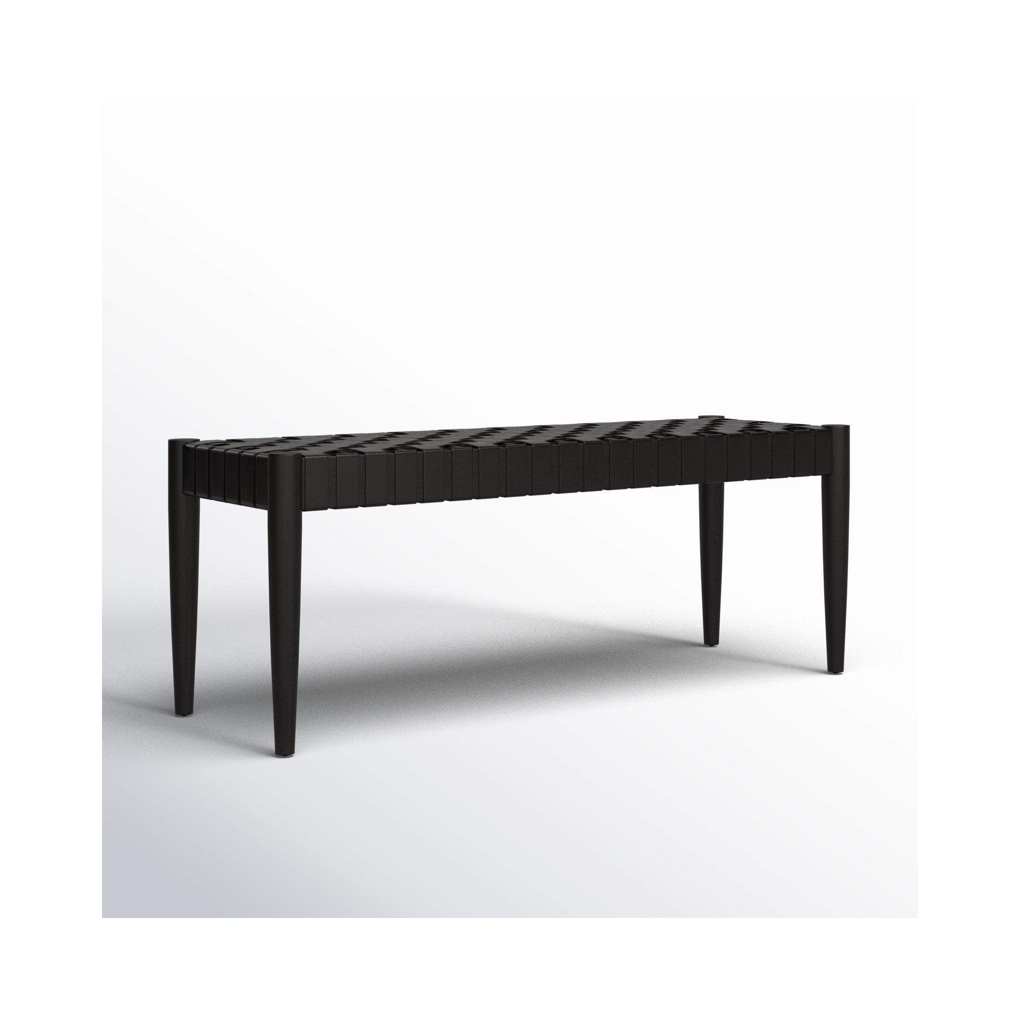 Orin 47" Woven Leather Bench, Black Frame/Black Leather