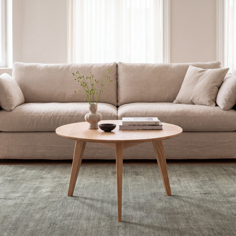 Fjord 29.5"W Solid Oak Small Modern Round Coffee Table, 29.5"W Coffee Table, Oak, 1