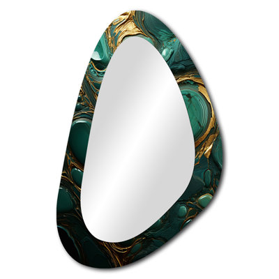 Weymouth Spiritual Stone Malachite Renewal I - Stone Geode Asymmetrical Decorative Wall Mirror, Traditional Unique Shape Mirror, Printed Metal Art