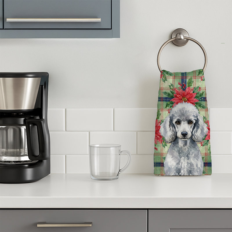 Standard Silver Poodle Christmas PoinsettIas Kitchen Towel, Standard Silver Poodle
