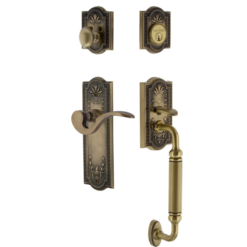Nostalgic Warehouse Meadows Plate C Grip Handleset with Single Cylinder Deadbolt and Manor Lever, Timeless Bronze, 2 3/4"