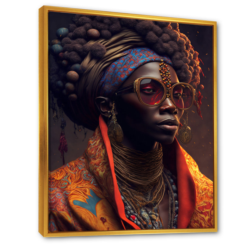 Femme afro-américaine lunettes de soleil Funky Traditiona, H 20 po x l 12 po x P 1 po, Cadre flottant doré