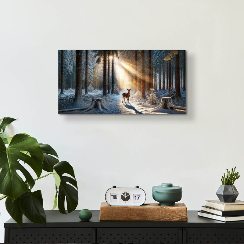  «Deer Winter Forest» par Rey Klimt, art mural en verre acrylique, H 12 po x l 24 po