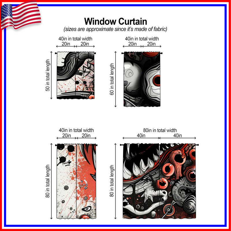 Rideaux de fenêtre monstre avec rideaux obscurcissant et obscurcissant - 2 panneaux, 20in x 60in - 2 panels