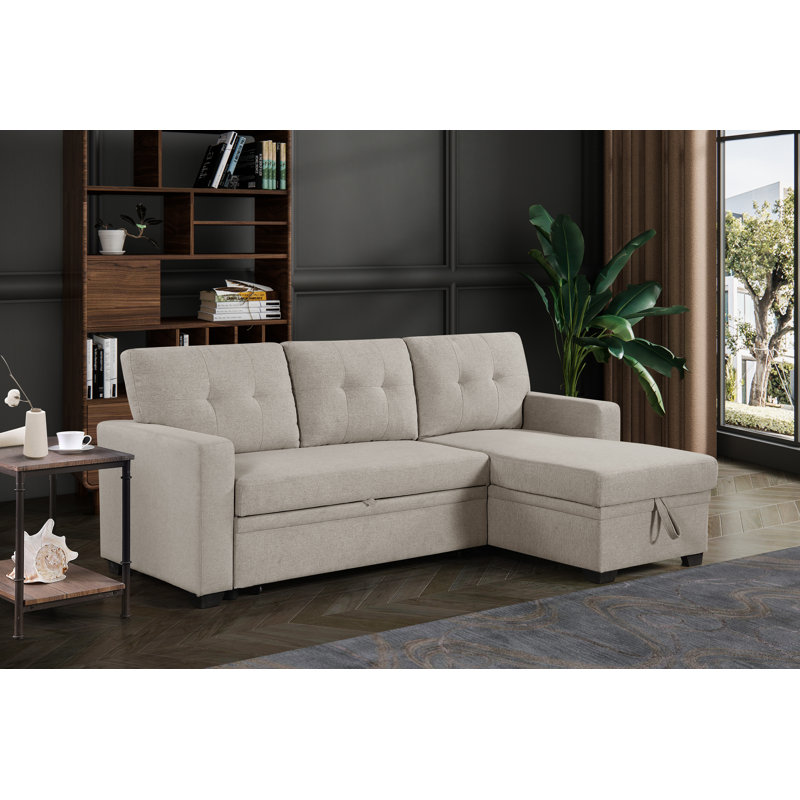 Canapé modulaire à méridienne 3 pièces Jinalyn, Mélange de lin gris clair