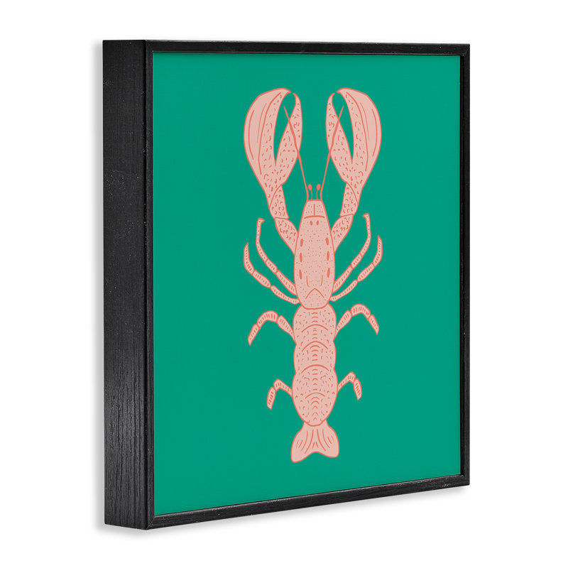 Giclée encadrée de homard rose et vert minimal, design par Sazerelli Designs, Giclée encadrée noir minuit, H 12 po x l 12 po