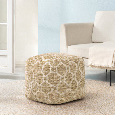Marta 20" Beige Upholstered Pouf Ottoman