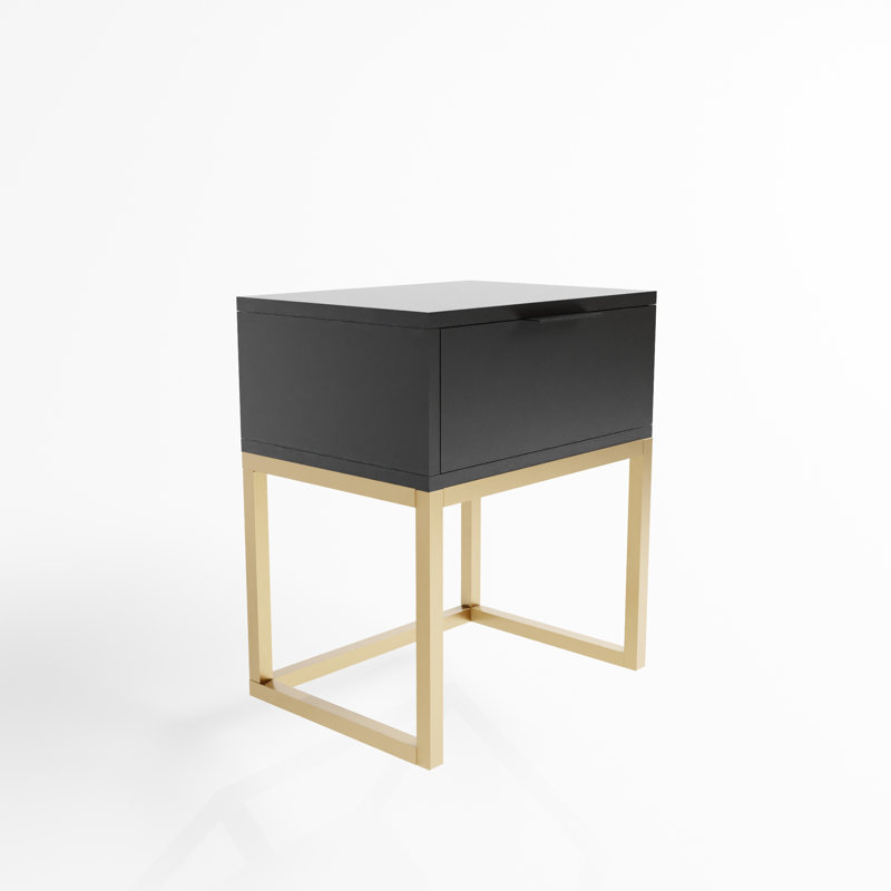 Abbie 40cm W Metal Bedside Table, Matt Black, Black