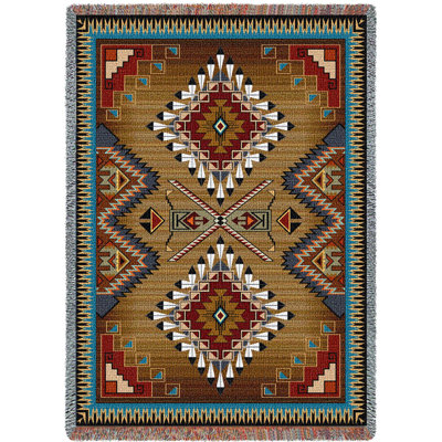 Couverture Brazos de Pure Country Weavers - Inspiration amérindienne du Sud-Ouest - Jeté en tapisserie tissée en coton - Fabriqué aux États-Unis (72 x 54)