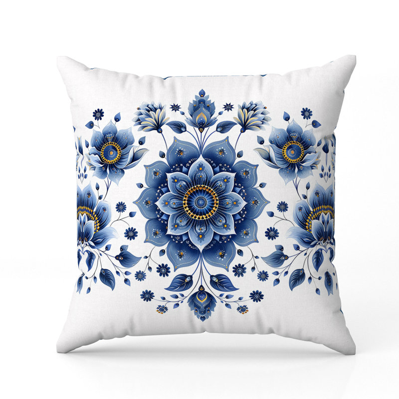 Coussin Frosted Florals, Bleu / blanc, H 26 po x l 26 po