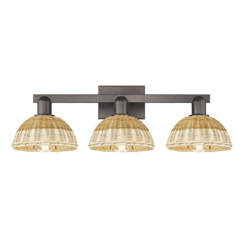 Ciesla - Luminaire pour salle de bain 4 lumières avec abat-jour natté, Bronze frotté à l'huile, Trois lumières