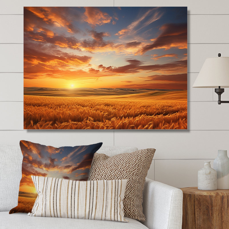 Ciel panoramique sur l'horizon doré I, H 30 po x l 40 po x P 1,5 po, Toile tendue