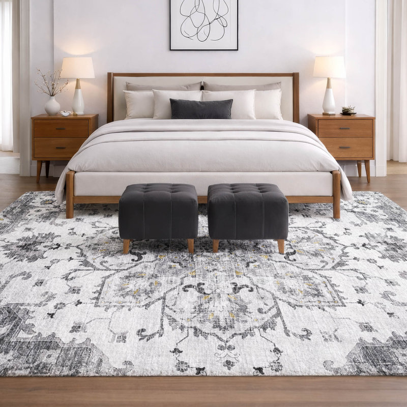 Premium Machine Washable Dream Shag ADS93 Ornate Rug, Fog, 5' x 7'6"