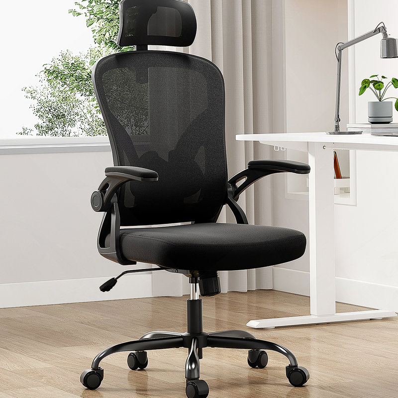 Chaise de bureau ergonomique avec appui-tête, soutien lombaire réglable et accoudoirs rabattables pour un bureau confortable