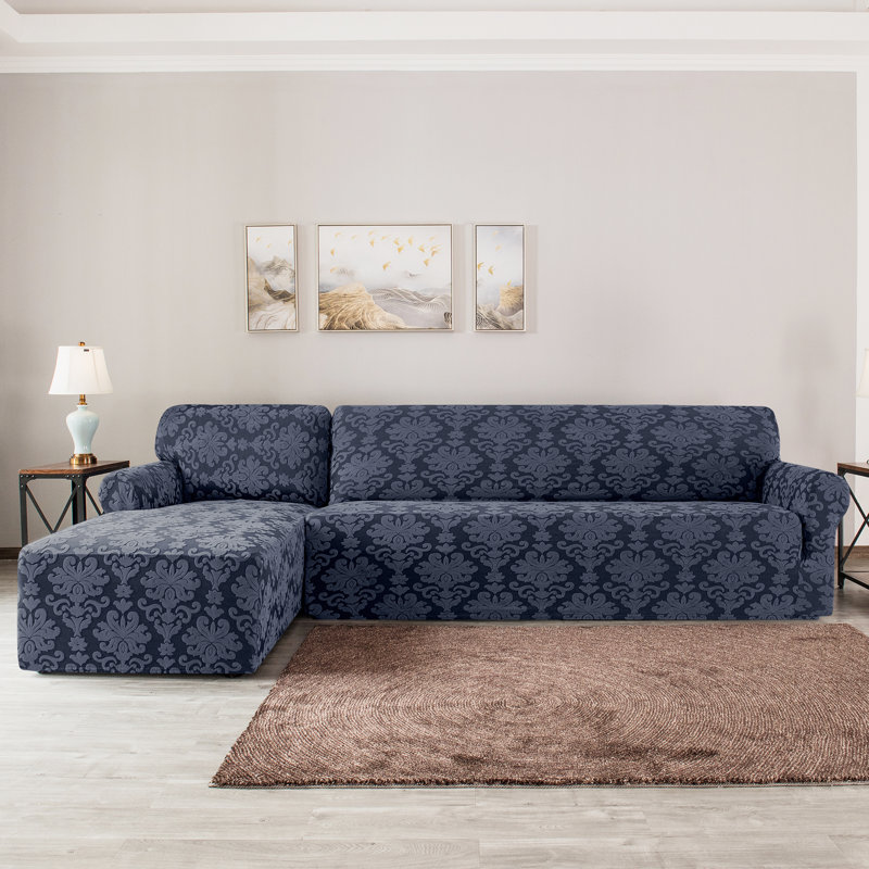 Box Cushion Sofa Slipcover, Grayish Blue