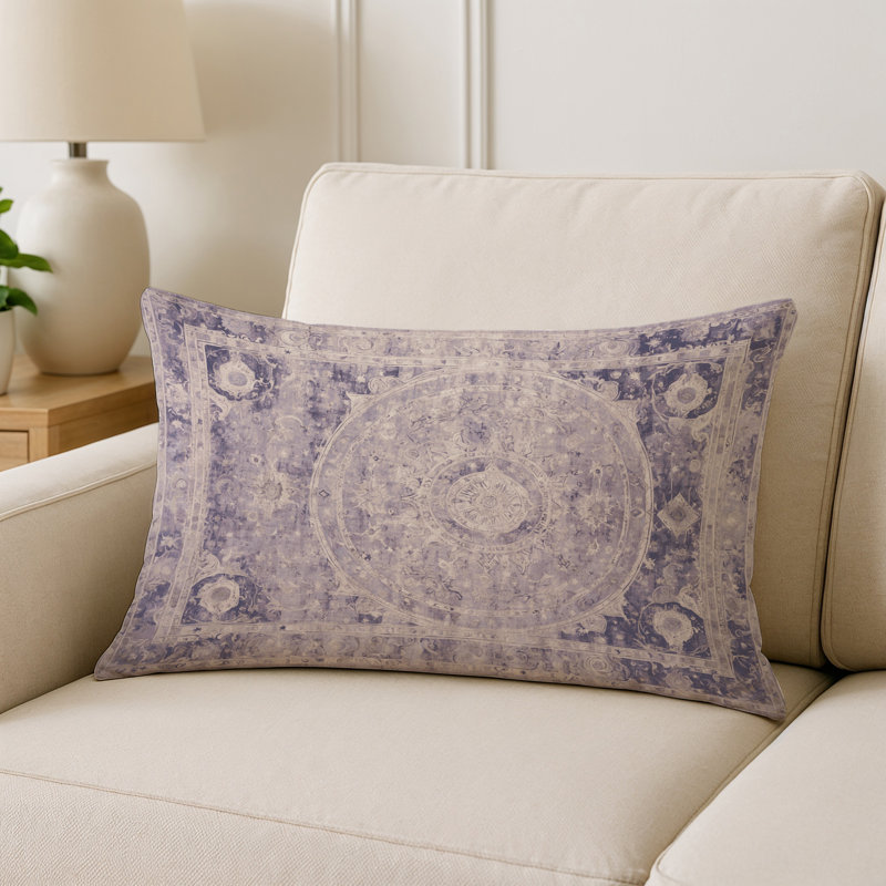 Coussin décoratif intérieur / extérieur gris Modern Modern, Marine / mauve / beige oriental, Rectangle H 25 po x l 18 po