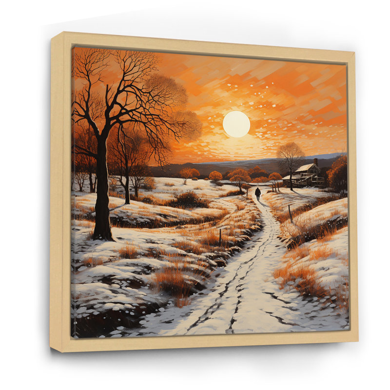 «Orange White Winters Glow Pointillism», reproduction sur toile, Cadre naturel flottant, H 24 po x l 24 po x P 1 po
