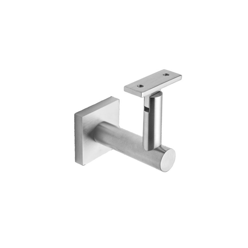 Support de main courante en verre avec rosette carrée et plaque plate, Acier inoxydable satiné