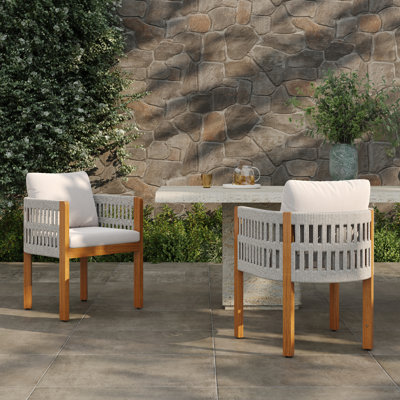 Chaises de salle à manger en bois d'acacia avec corde et coussins Marienthal