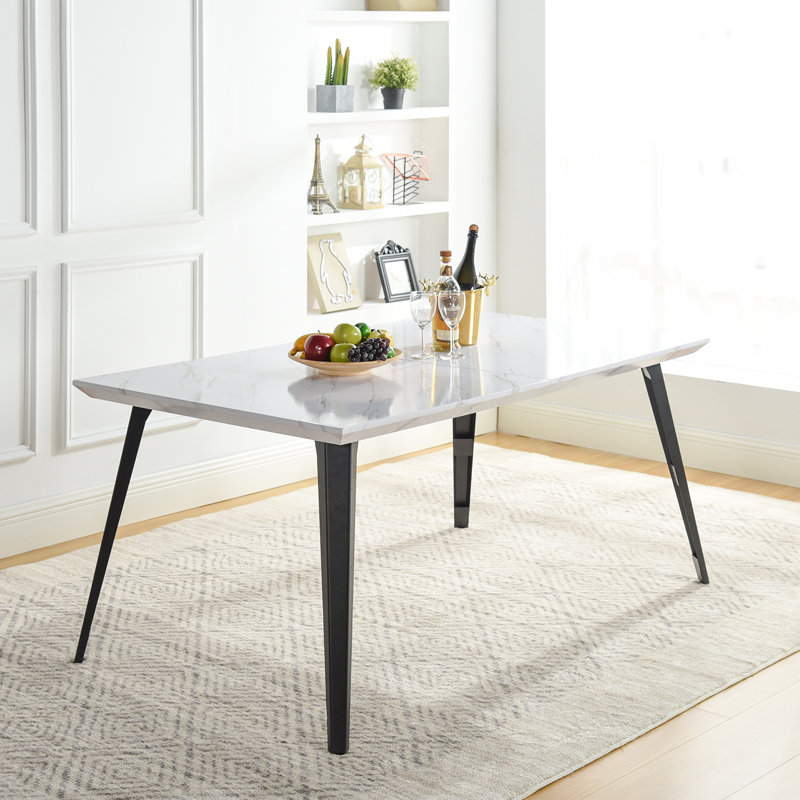 Hranislav Elegant 5 Pieces Dining Table Set 63" Rectangular Dining Table with Mid-century Modern Upholstered Chairs for Dining Room