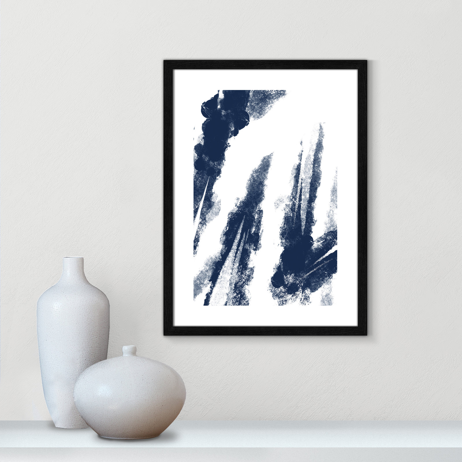 Ferne "Navy Striking Seams 2" Print, 23" H x 17" W x 0.75" D, Black Wood Framed Paper