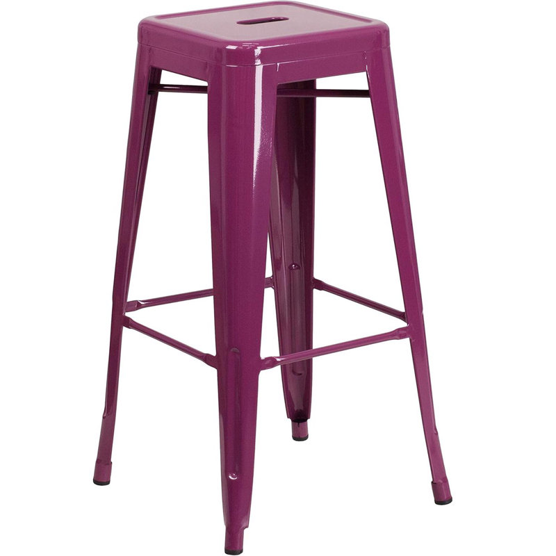 Anastassios Industrial Style Stool - Modern Metal Galvanised Steel, Purple, Bar Stool (76.2cm Seat Height)