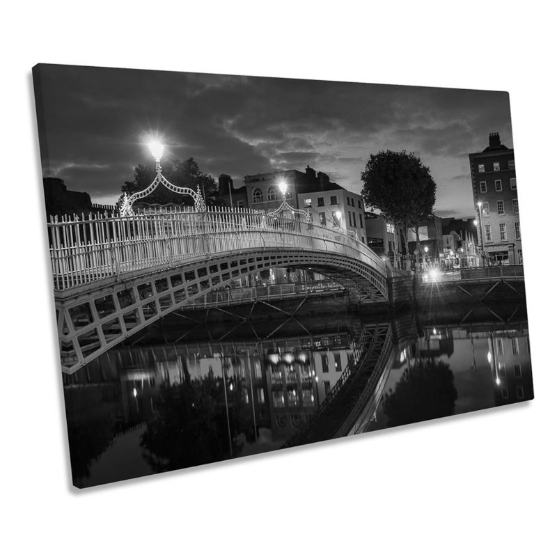 Dublin Ireland Ha'penny Bridge B&W - Wrapped Canvas Print, 30.5cm H x 45.7cm W x 2cm D