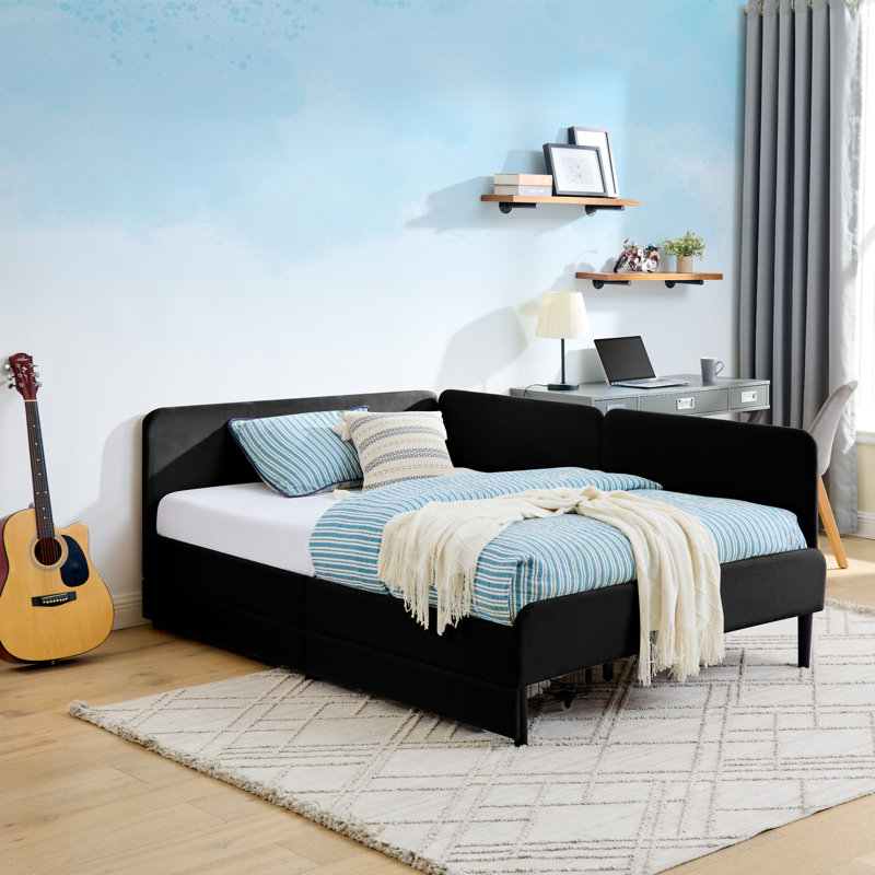 Upholstered Platform Bed Frame With 2 Storage Drawers, Full, Black