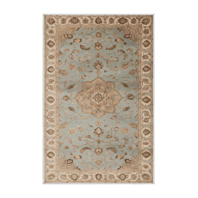 Tapis beige Tabriz lavable à la machine, Rectangle 7 pi x 9 pi