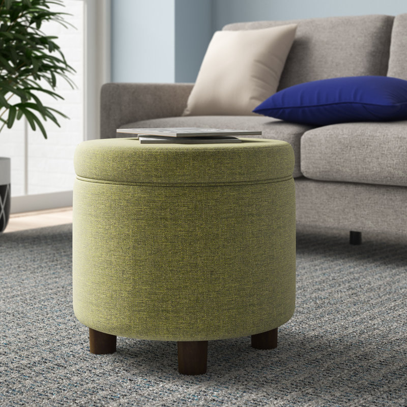 Mayen 19" Wide Round Storage Ottoman, Green Tweed