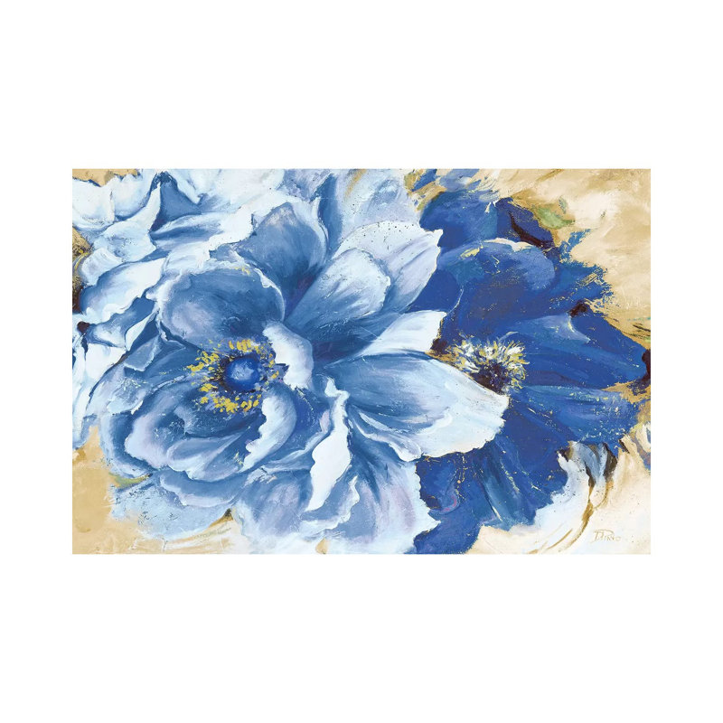 Beautiful Peonies In Indigo by Patricia Pinto - Wrapped Canvas Painting, 30.48 cm H x 45.72 cm W
