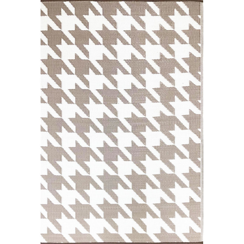 Tapis intérieur / extérieur ivoire / gris Houndstooth, Rectangle 4 pi x 6 pi