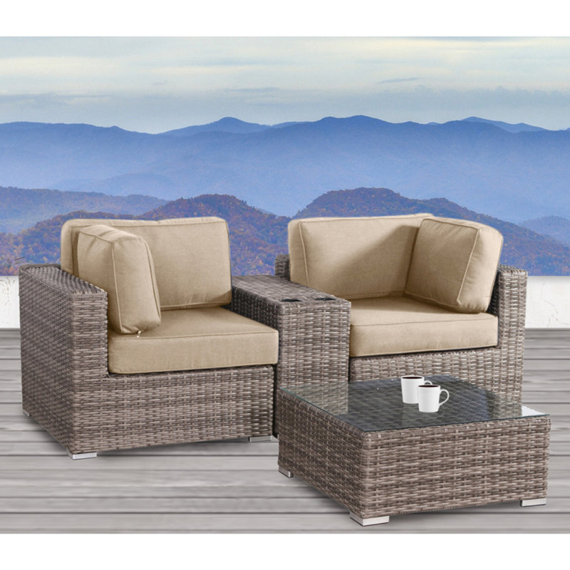 Ensemble de conversation pour 2 personnes avec coussins Sunbrella en osier Lazaro, Beige Sunbrella