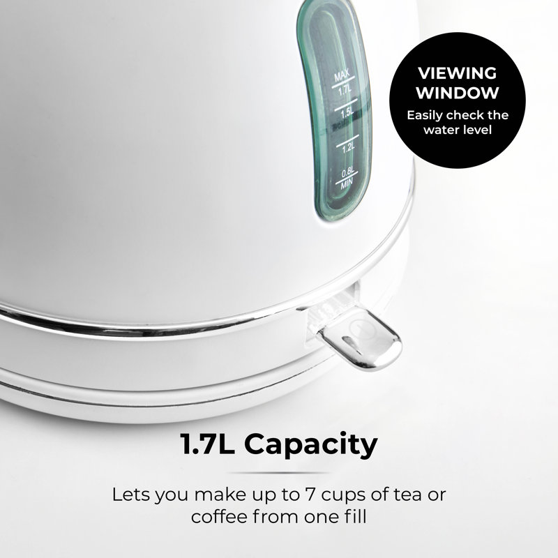 Tower T10076WHT Heritage Dome Kettle with Rapid Boil, 1.7L, 3000W, Optic White with Chrome Accents