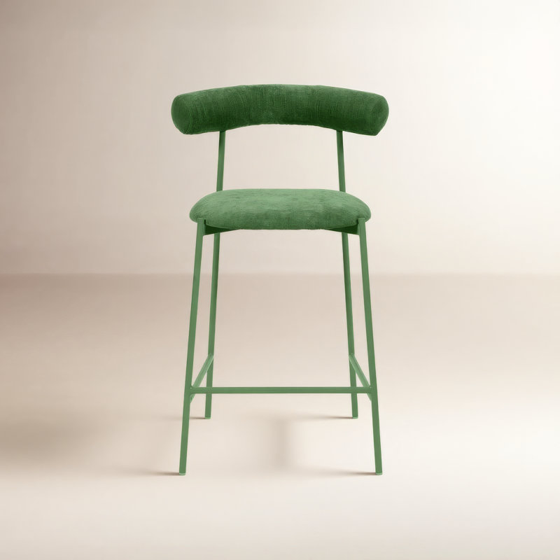 Geraldina Velvet Bar & Counter Stool, Counter Stool (25.4” Seat Height), Forest Green