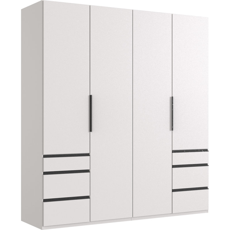 Guardino 4 Door Wardrobe, White, 216cm H x 200cm W x 58cm D
