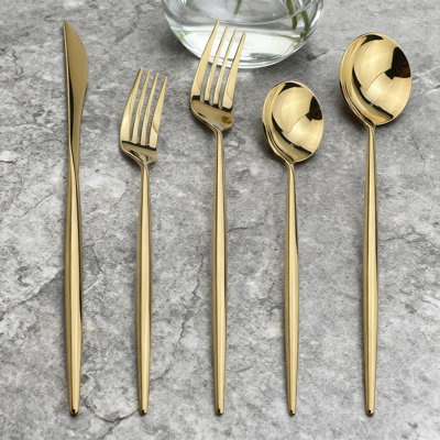 Service de couverts 20 pièces pour 4 couverts en acier inoxydable 18/10 avec ustensiles de cuisine polis à miroir, cuillère à fourchette et ustensiles de cuisine allant au lave-vaisselle