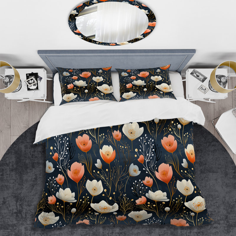 Ensemble de housse de couette floral bleu et blanc Botanical Flowers, Housse de couette pour très grand lit et 2 très