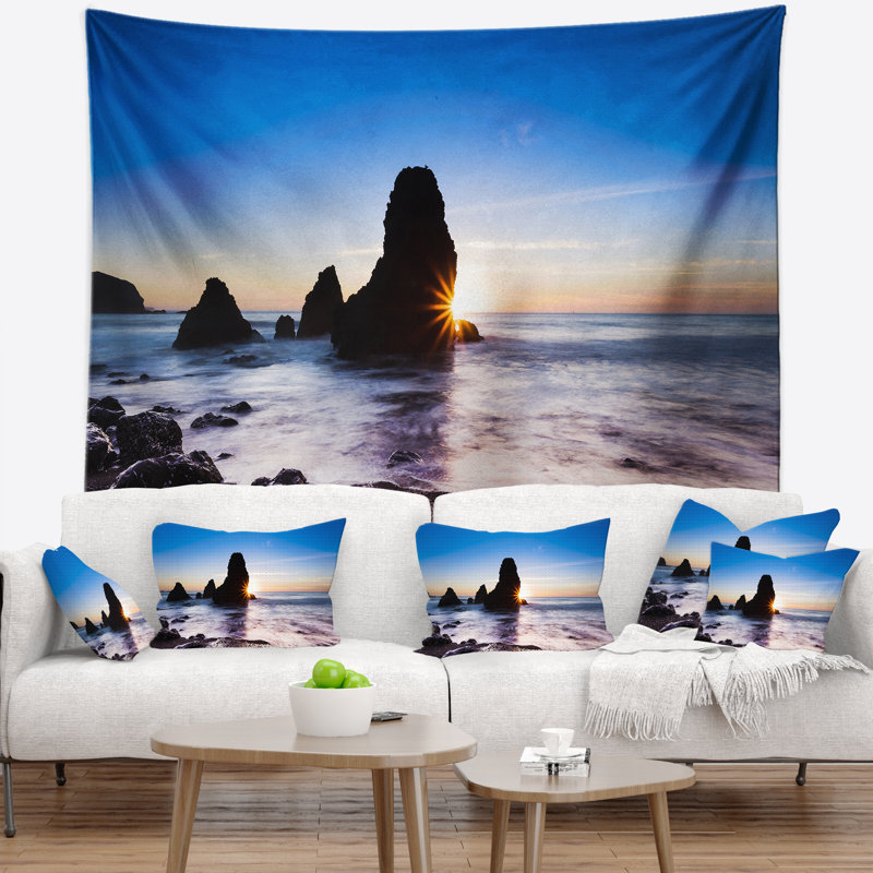 Tapisserie panorama à coucher de soleil à rodeo beach en polyester avec accessoires suspendus inclus, H 68 po x l 80 po
