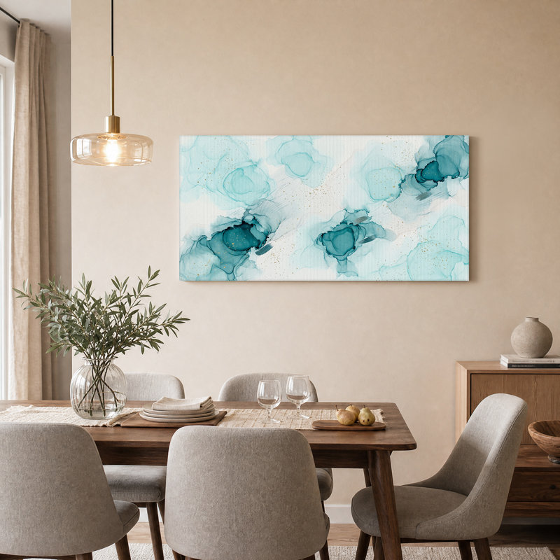 «Blue and Gold», reproduction d'art sur toile à l'encre abstraite, 58“W x 28”H