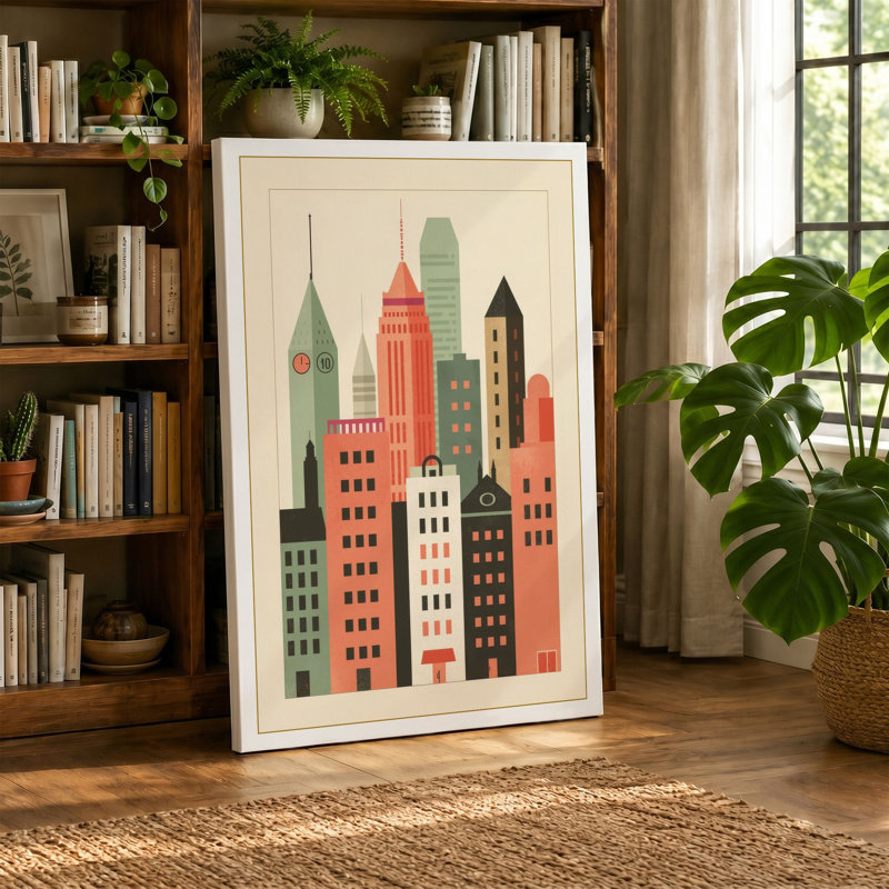 Urban Skyline Art Deco - Wrapped Canvas, 36x24 - 91.4 x 61.0 cm, Black Border