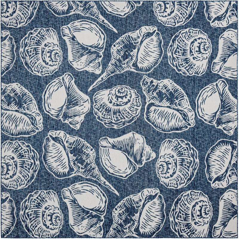 Tapis contemporain bleu marine et ivoire Avelynn, Carré 10 pi
