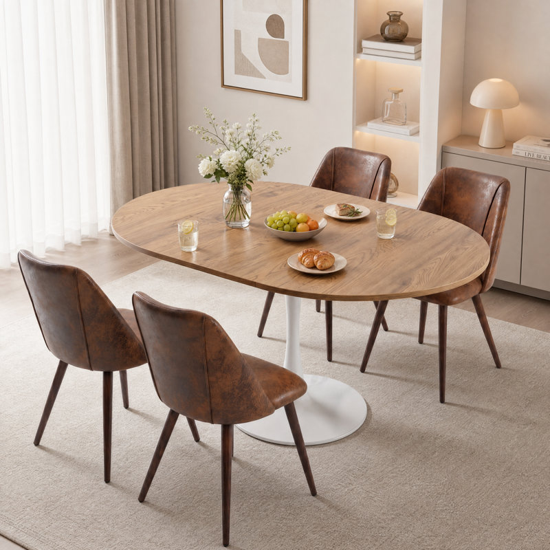 Ensemble de salle à manger extensible 5 pièces avec 4 chaises d'appoint rembourrées, Brun, Brun